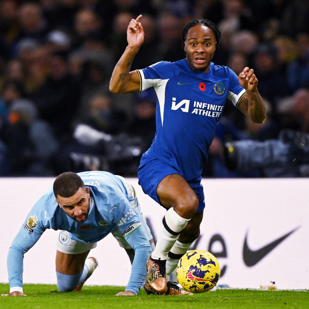 Raheem Sterling playing against his old club man city