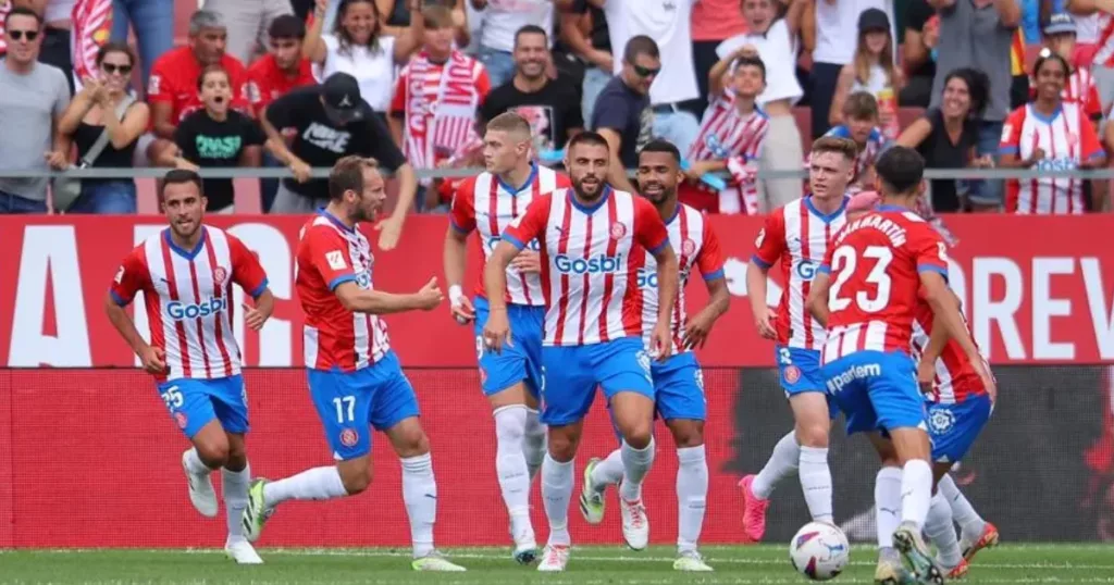 Girona players celebrating goal