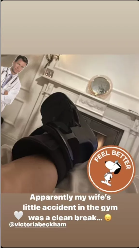 David Beckham shares an update on his wife’s foot injury.
