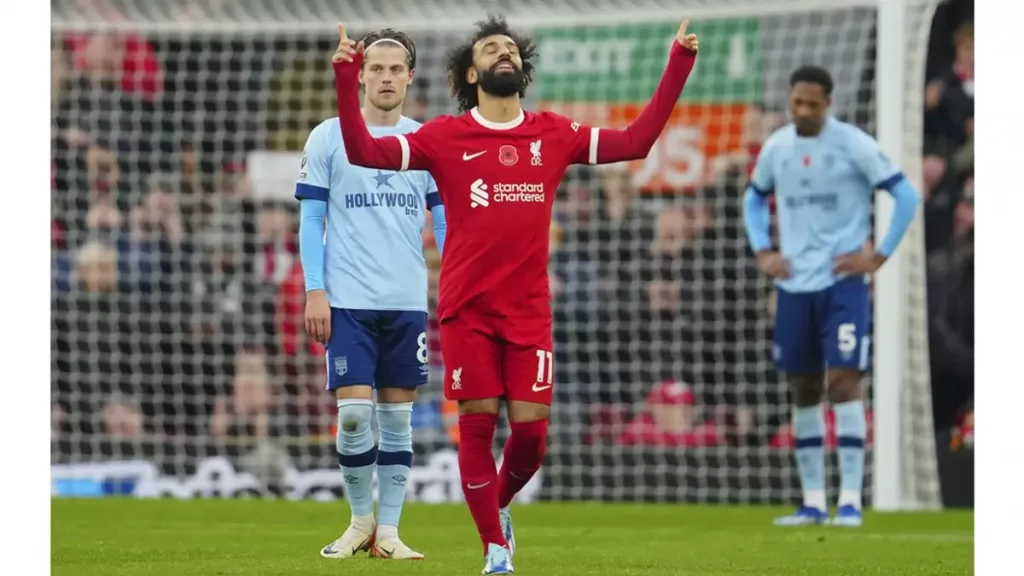 Mohamed Salah scored a goal against brentford in English Premier League