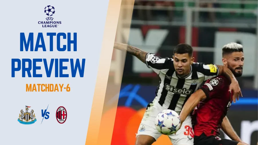 The Magpies set to host the Italian giants, AC Milan on the final group stage matchday of the Champions League 2023/24