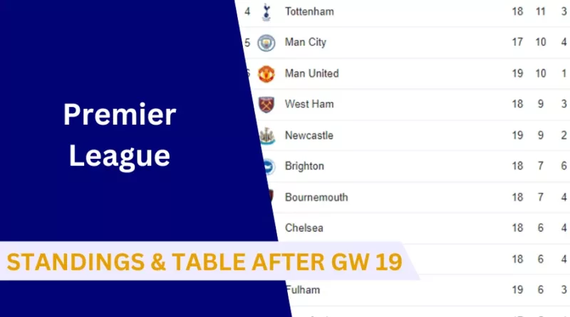 Premier League Standings after Gameweek 19