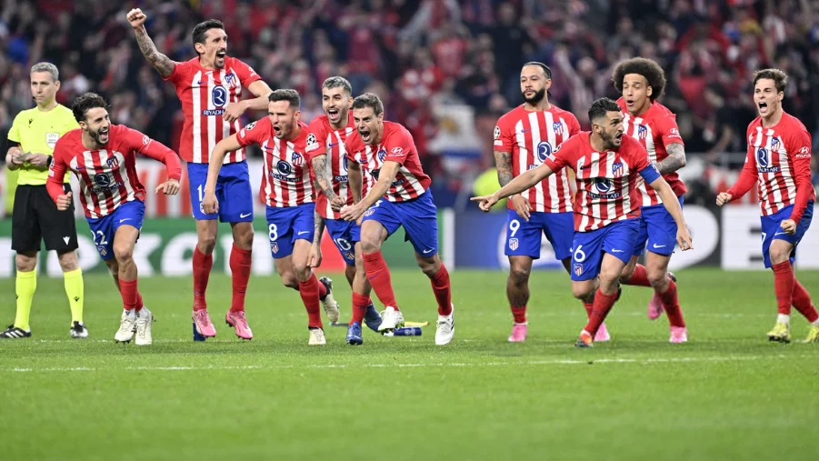 Atletico Madrid players celebrate after winning in Atletico Madrid vs Inter Milan UCL tie