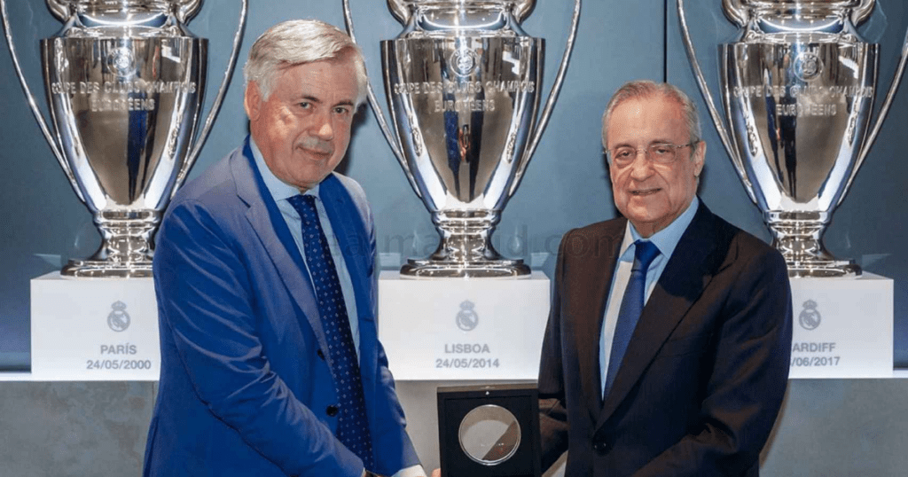 Carlo Ancelotti with Real Madrid President (Credit: Getty)