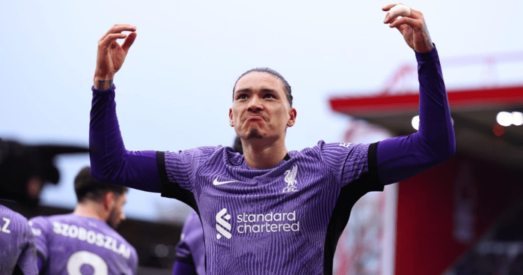 Darwin Nunez after netting latest winner for Liverpool (Credit: Getty)