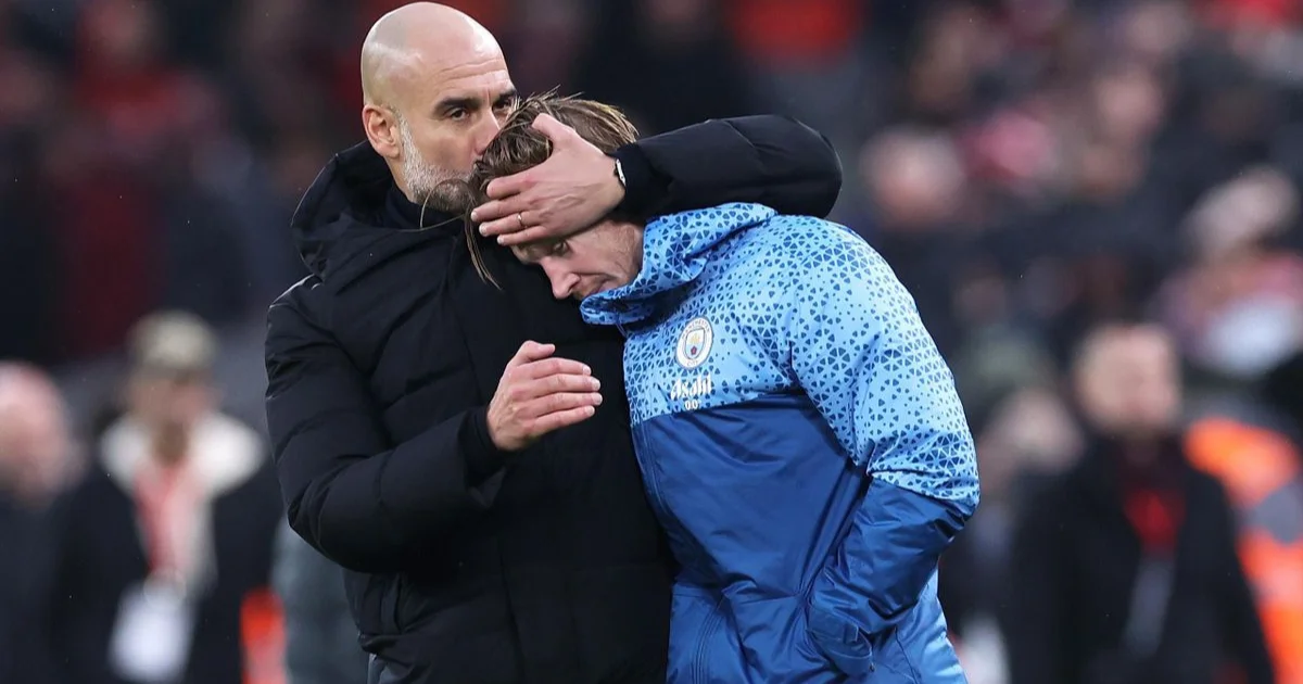 Kevin de Bruyne and Pep Guardiola involved in a heated argument in Liverpool stalemate