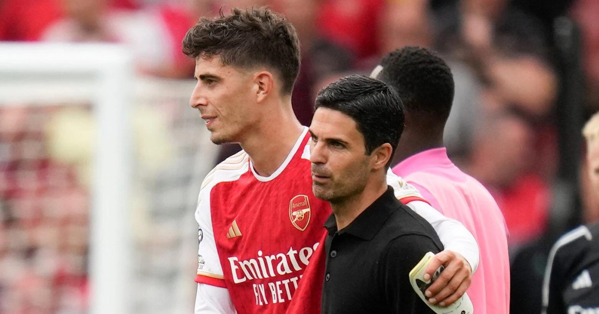 Kai Havertz and Mikel Arteta having a laugh