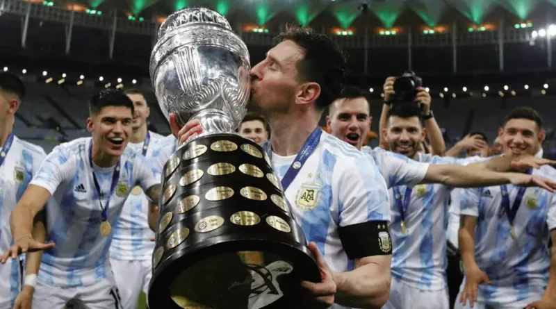 Lionel Messi with Copa America trophy