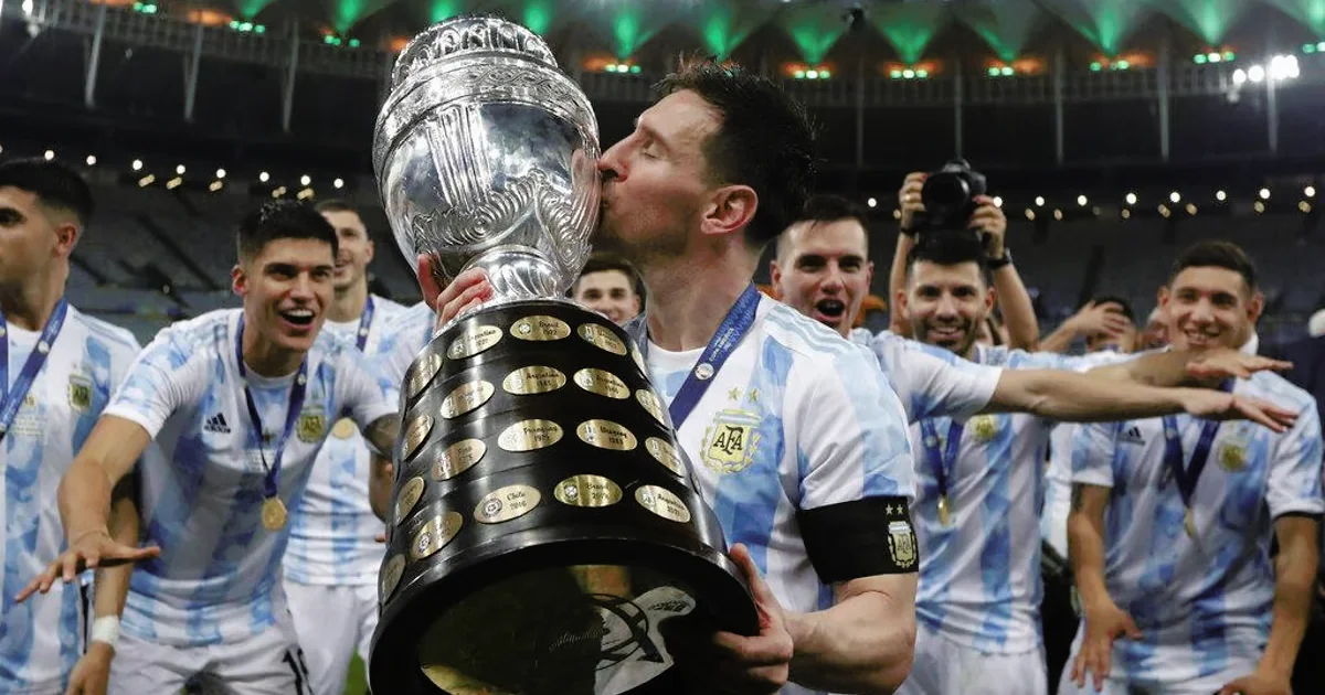 Lionel Messi with Copa America trophy