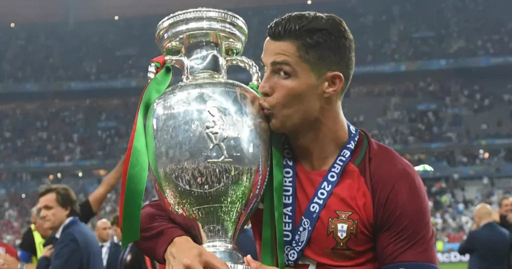 Cristiano Ronaldo with Euro 2016 Trophy