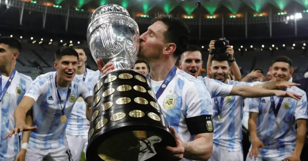 Lionel Messi with Copa America 2021 trophy