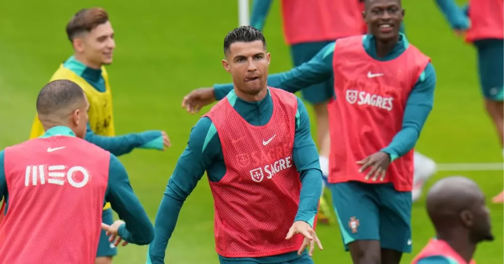 Ronaldo with his teammates during a training session at Euro 2024