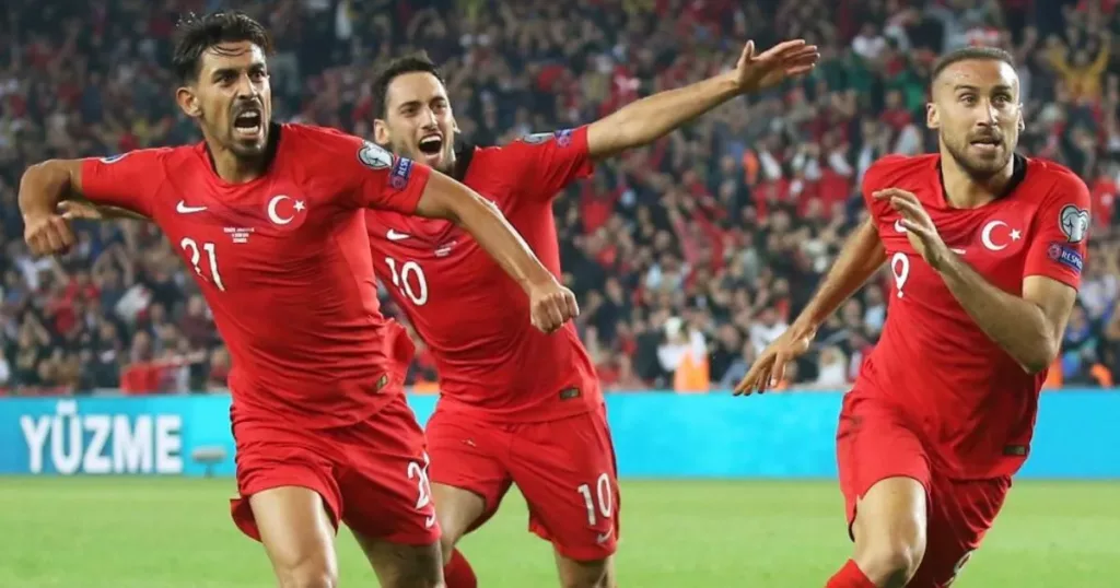 Turkey players celebrate a goal 