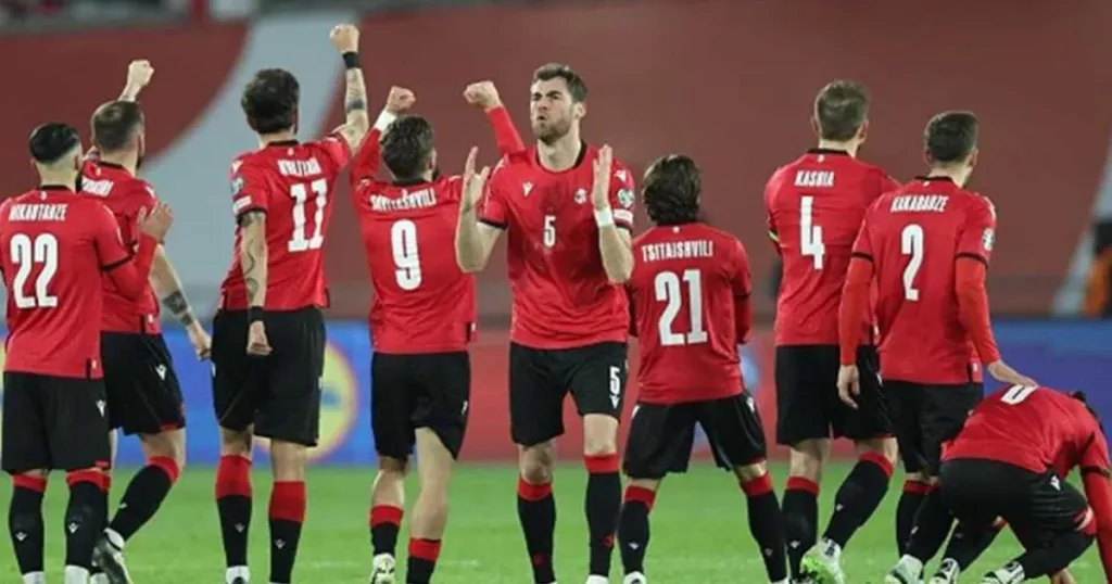 Georgian players celebrate a victory 