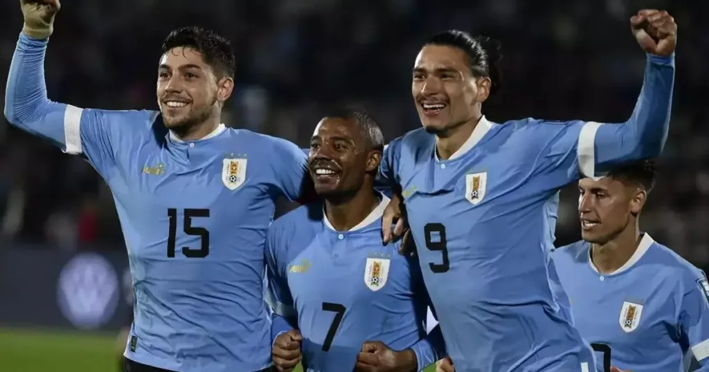 Uruguay players celebrate their victory 