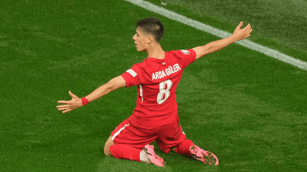 Arda Guler celebrates his goal against Georgia