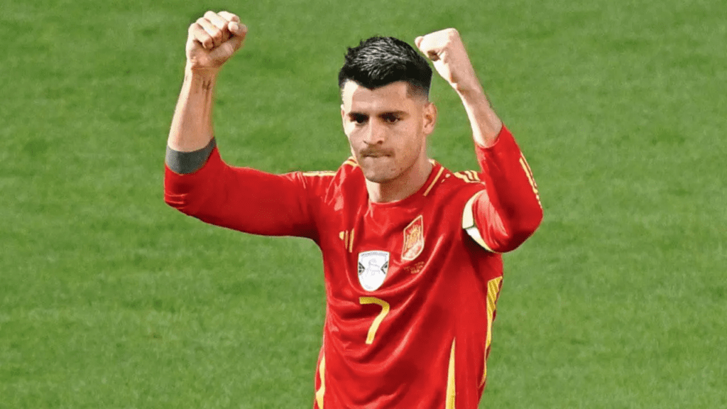 Morata celebrates scoring against Croatia