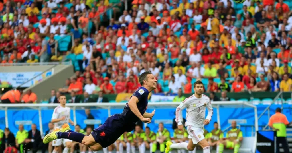 Robin Van Persie's flying header against Spain