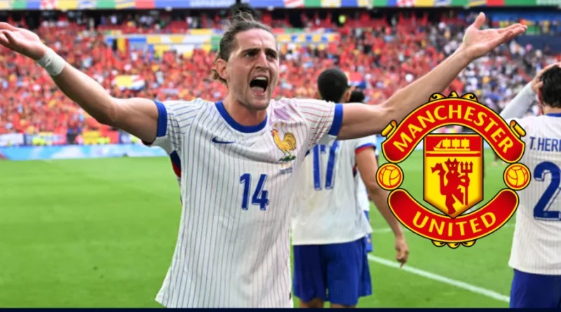 Adrien Rabiot and Manchester United logo