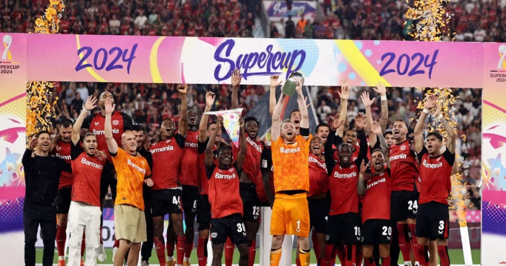 Bayer Leverkusen celebrating DFL Supercup 2024