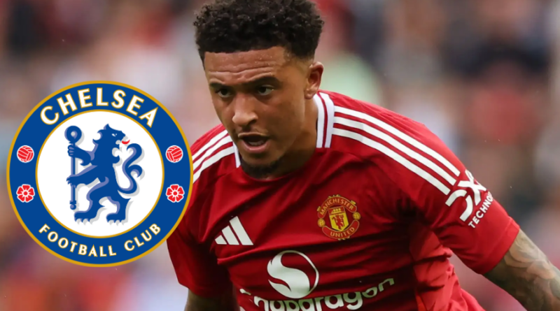 Manchester United's Jadon Sancho and Chelsea badge