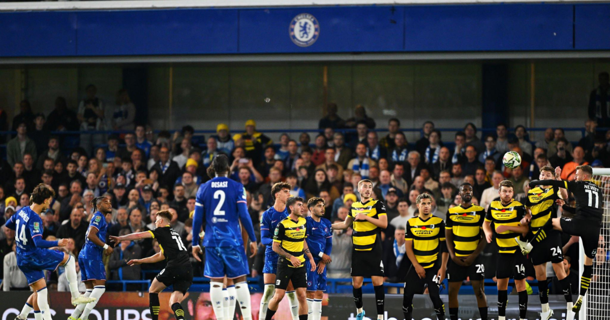 Chelsea's Joao Felix taking a free kick during the EFL Cup