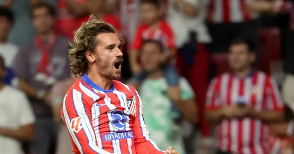 Atleti's Griezmann celebrating after scoring.