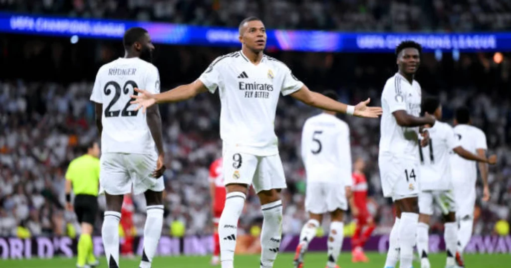 Kylian Mbappe celebrates his goal 