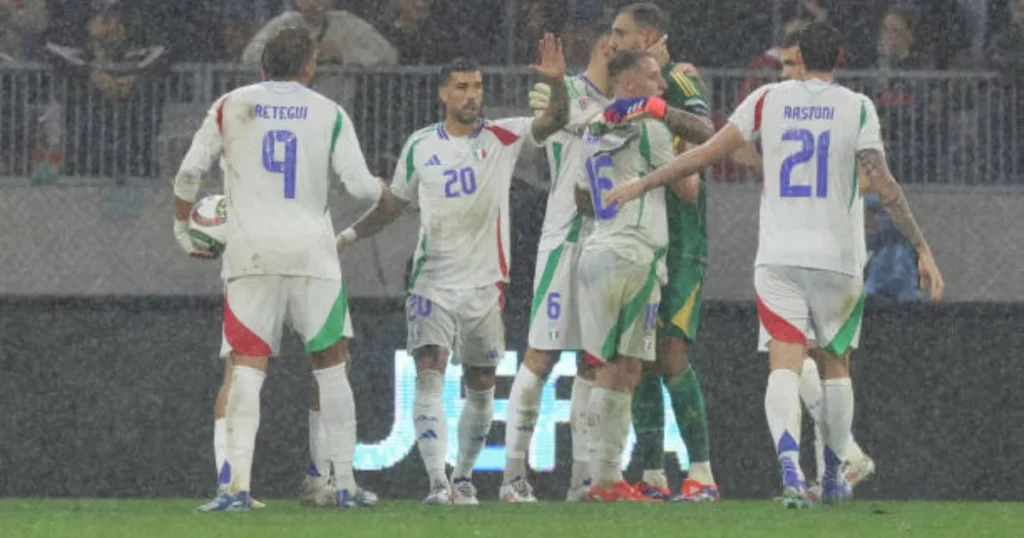 Players of Italy celebrates the win at the end of the UEFA Nations League