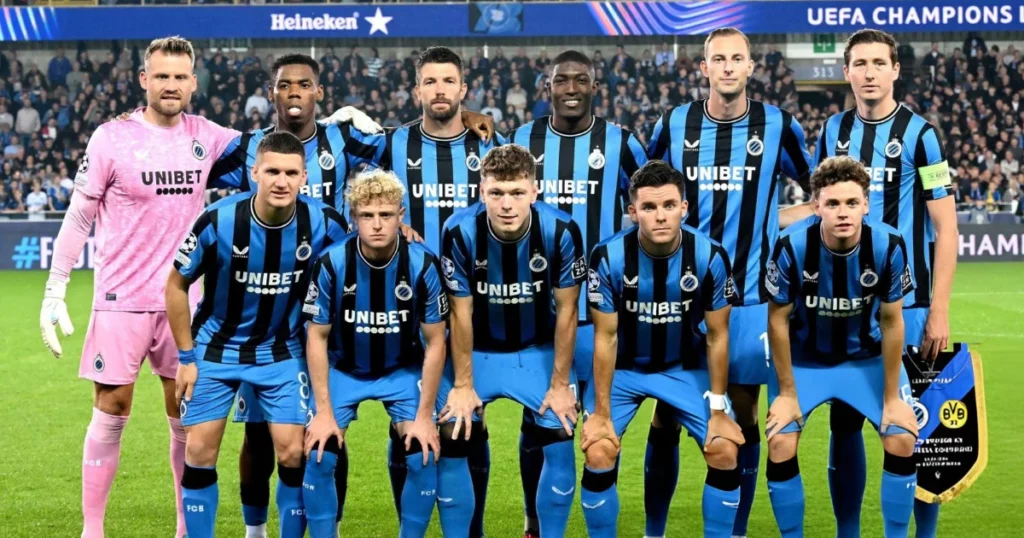 Club Brugge players at the start of the game