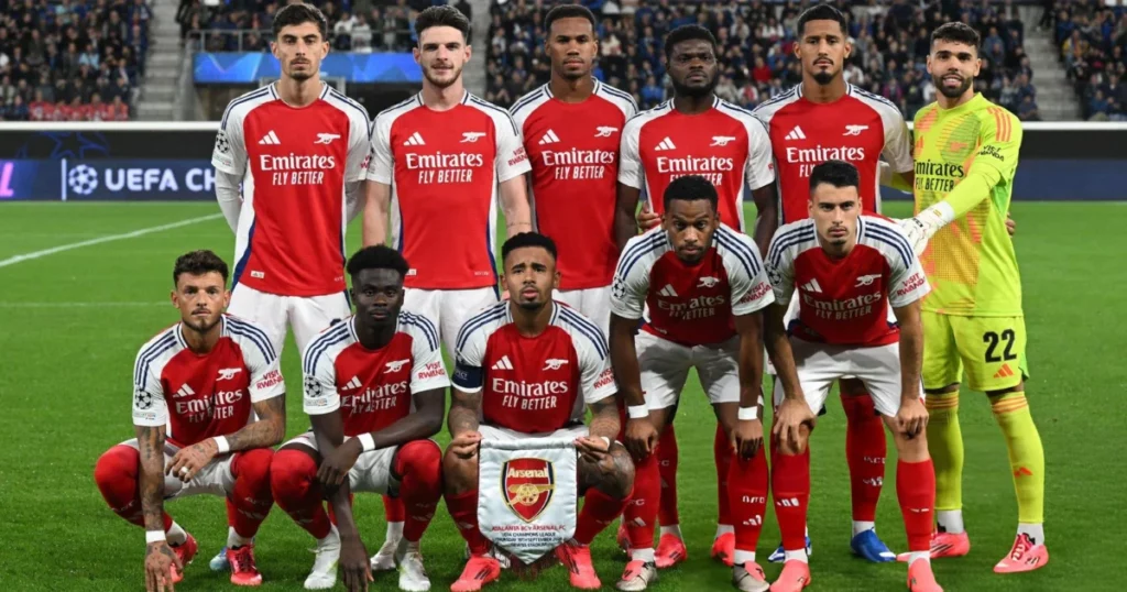 Arsenal players at the start of the game