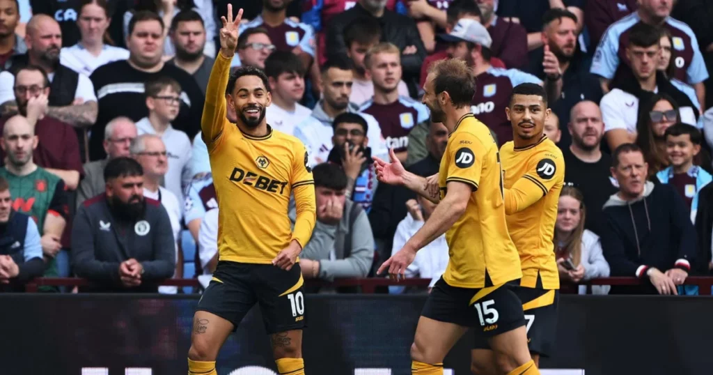 Matheus Cunha celebrating his goal against Aston Villa 