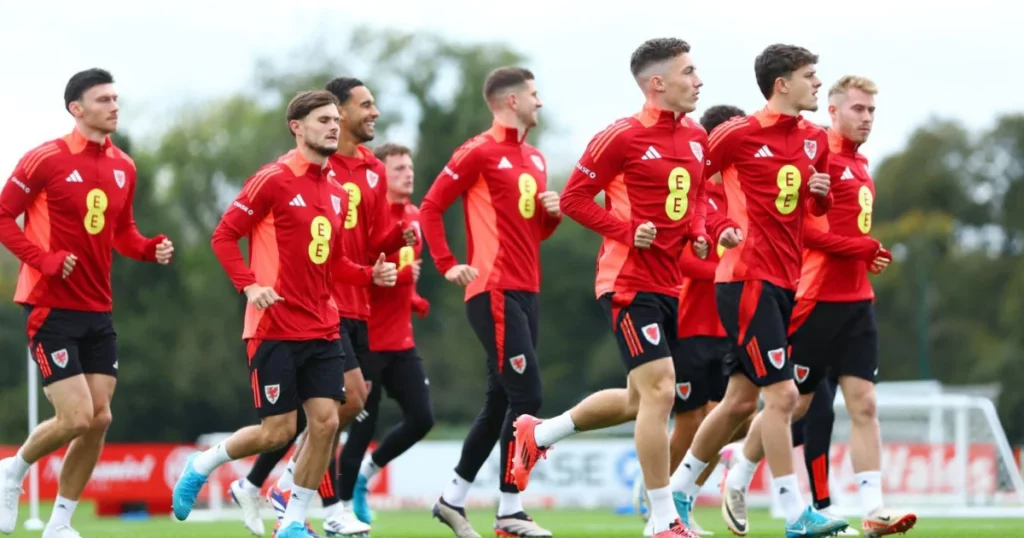 Wales players during their training session 