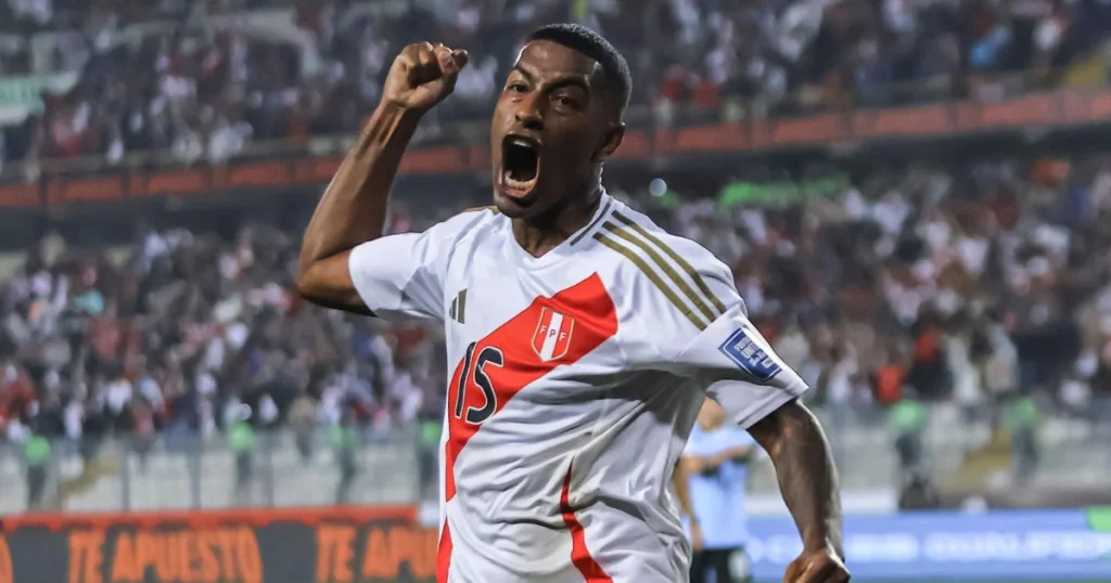 Miguel Araujo celebrating his winner against Uruguay 