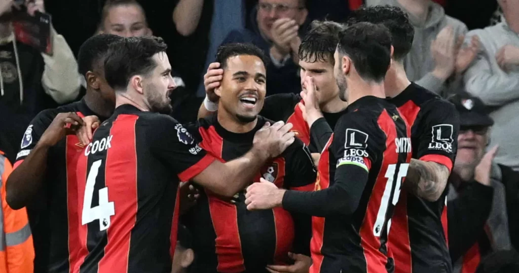 Bournemouth celebrate scoring against Arsenal