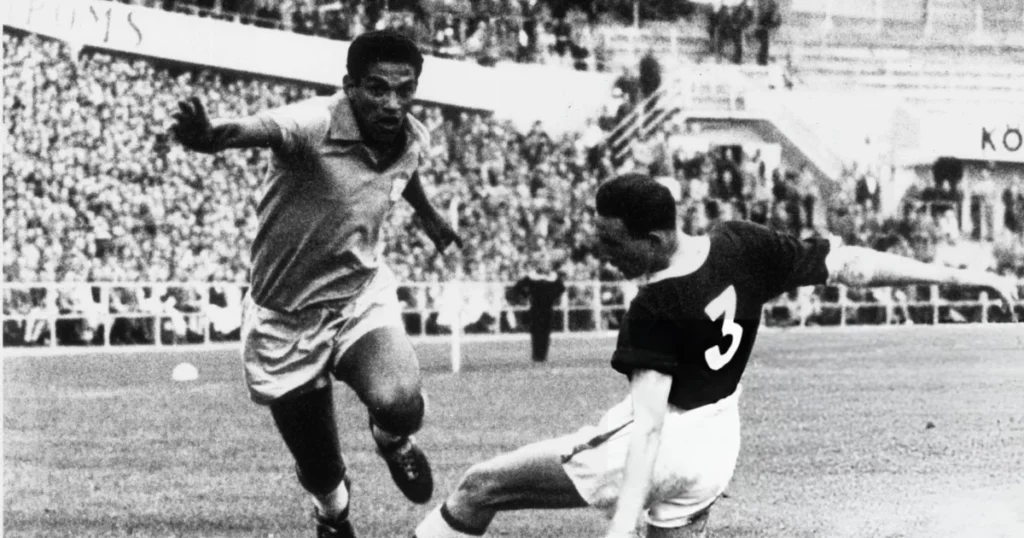 Garrincha in action during the 1958 World Cup