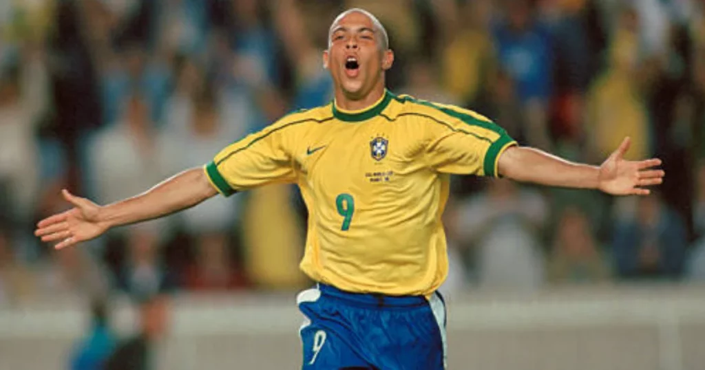 Ronaldo celebrates after scoring against Chile at the 1998 World Cup