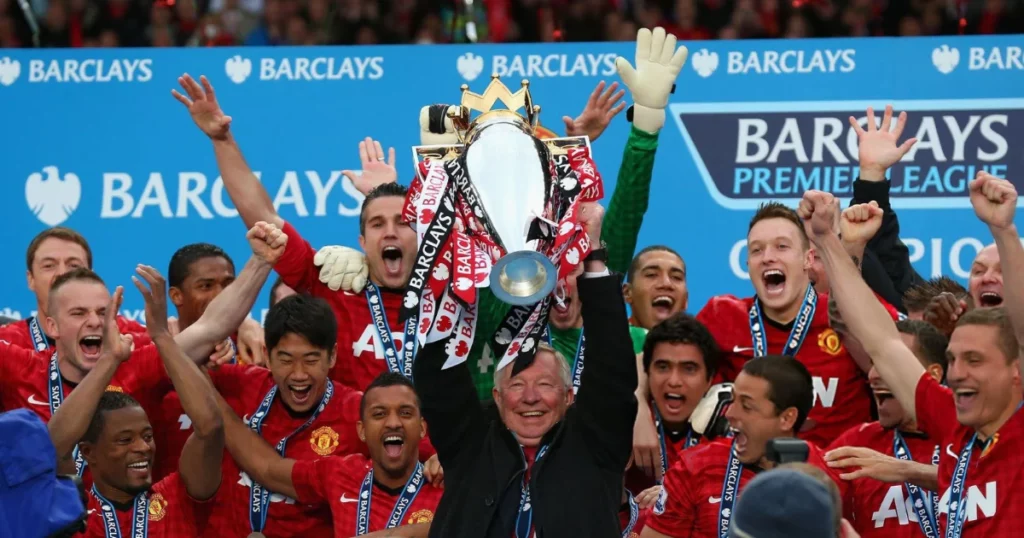 Manchester United celebrate their Premier League title win