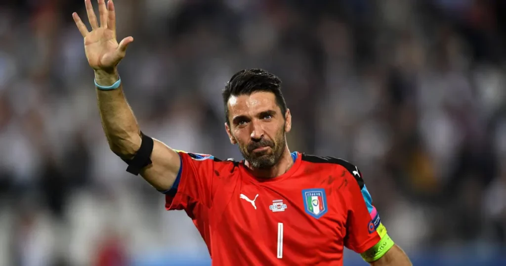 Gianluigi Buffon waving at fans after the game