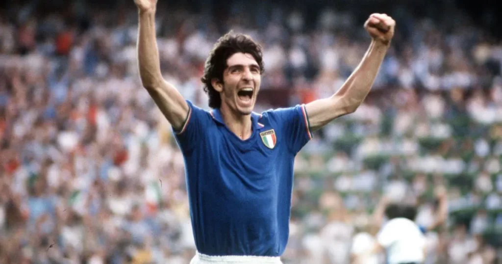 Paolo Rossi celebrates after scoring a goal