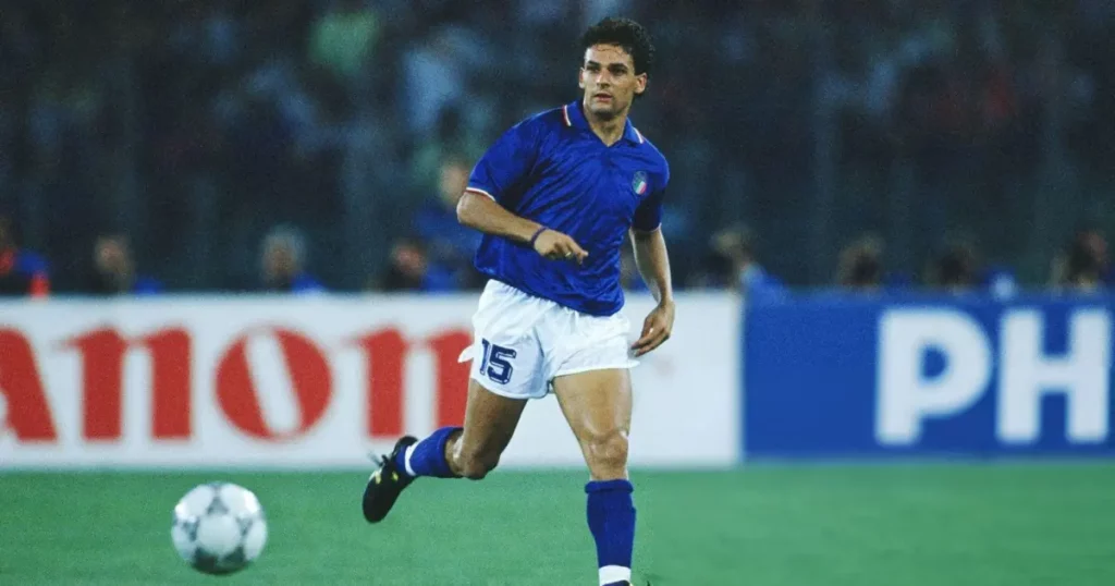 Roberto Baggio passing the ball