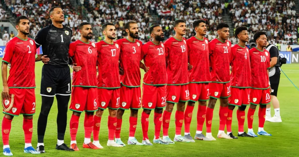 Oman players before the start of their game against Kuwait