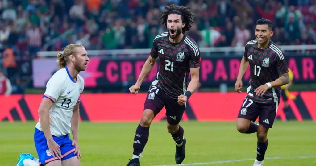 Mexico's Cesar Huerta after scoring a goal against USA in a friendly game