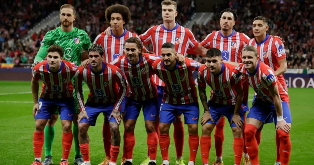 Atletico players at the start of their game 