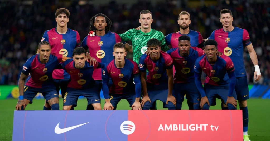 Barcelona players at the start of the game