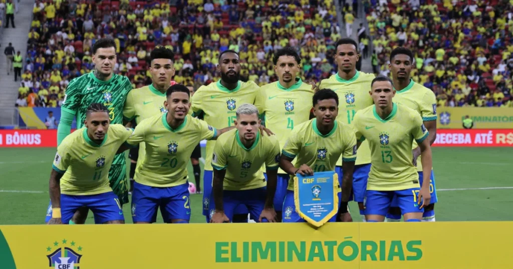 Brazil players before the start of the game