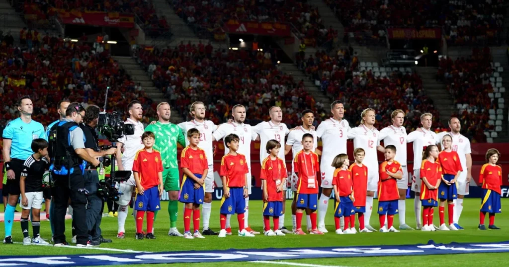 Denmark players ahead of the start of the game 