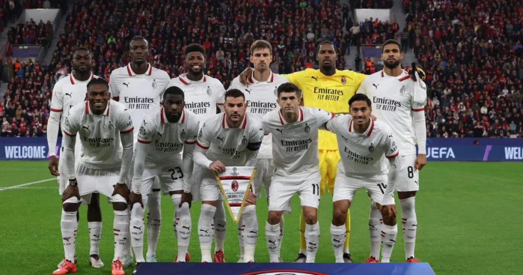 AC Milan players at the start of their game against Leverkusen