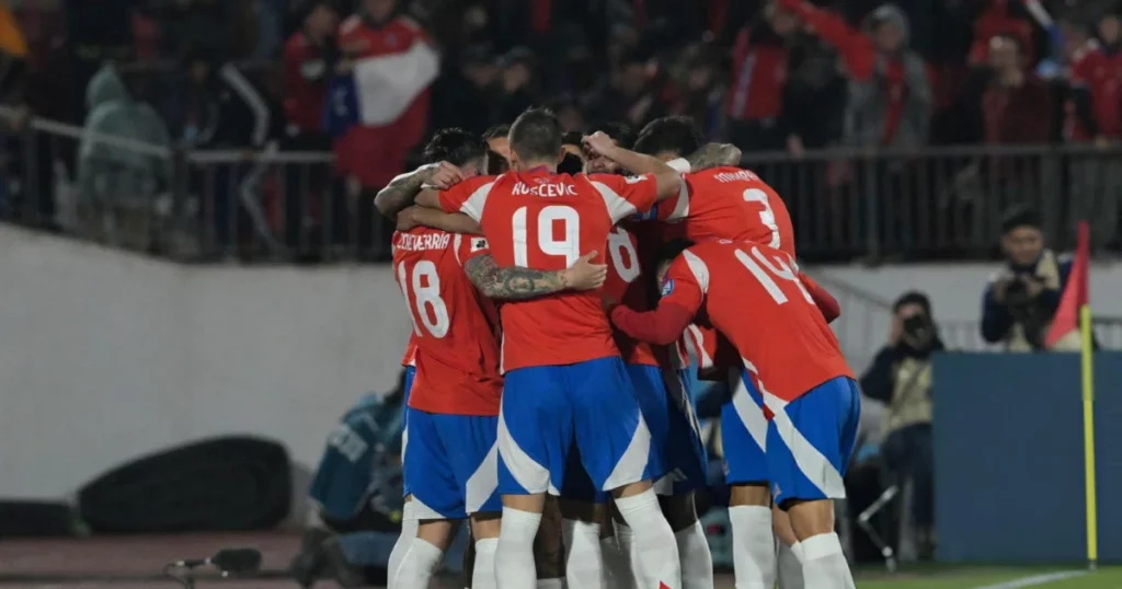 Chile player celebrating their goal 