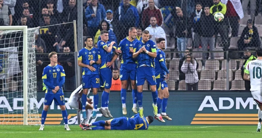 Bosnia players during a freekick 